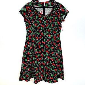 Heart of Haute Cherry Polka Dot Black Swing Dress 1X NEW Retro Pin Up Rockabilly